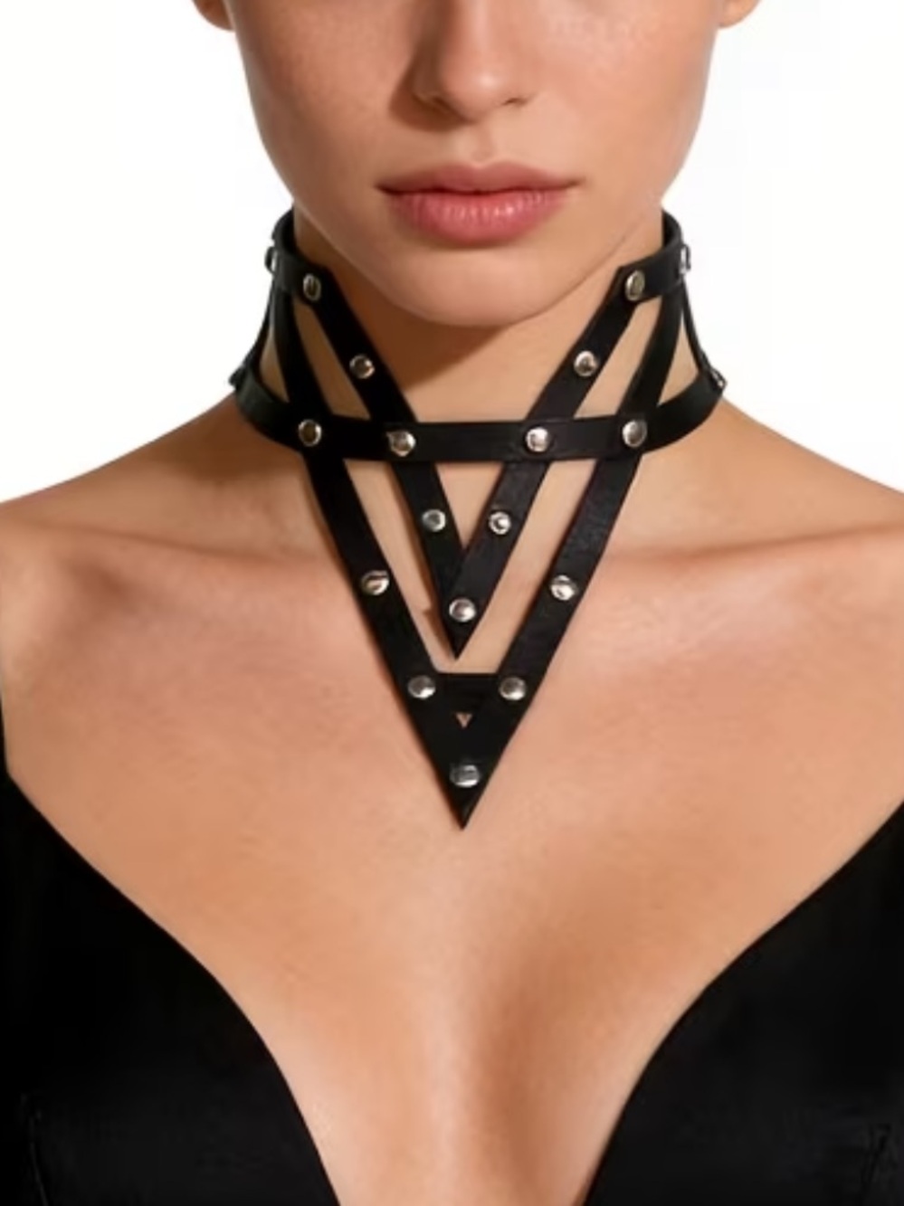 New Dolls Kill Leather Geometric Choker Necklace - Picture 4 of 11